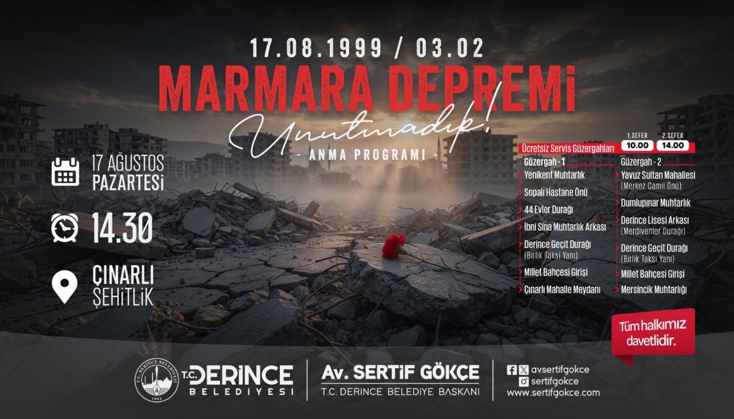 Deprem Şehitleri Derince’de Dualarla Anılacak   