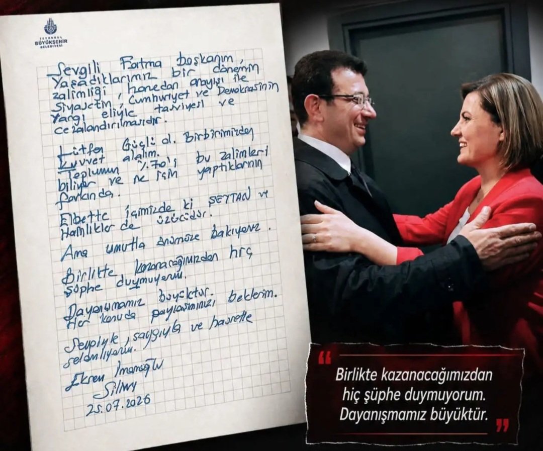 İmamoğlu’ndan Fatma Başkan’a Dayanışma Mektubu